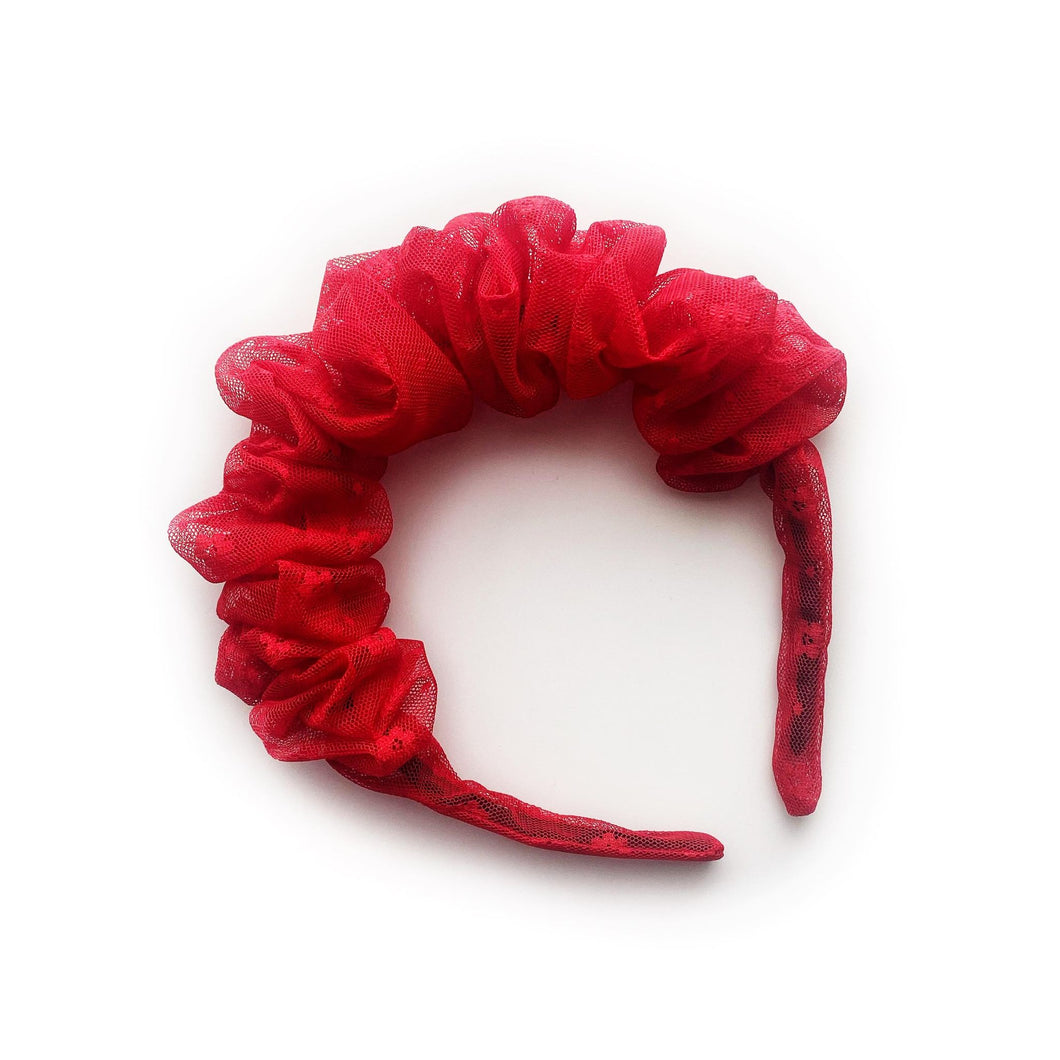 SALE - Scrunchie Headband - Red Floral Organza