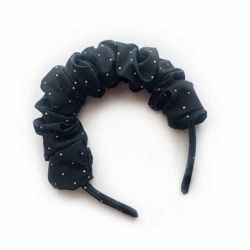 NEW - Scrunchie Headband - Black & Gold Dot