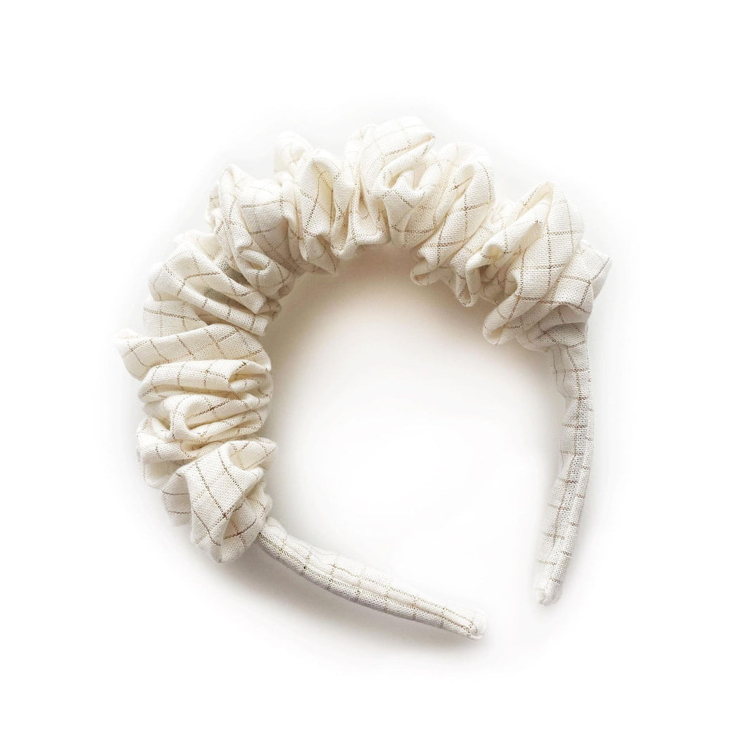 NEW - Scrunchie Headband - Gold & Cream Checker