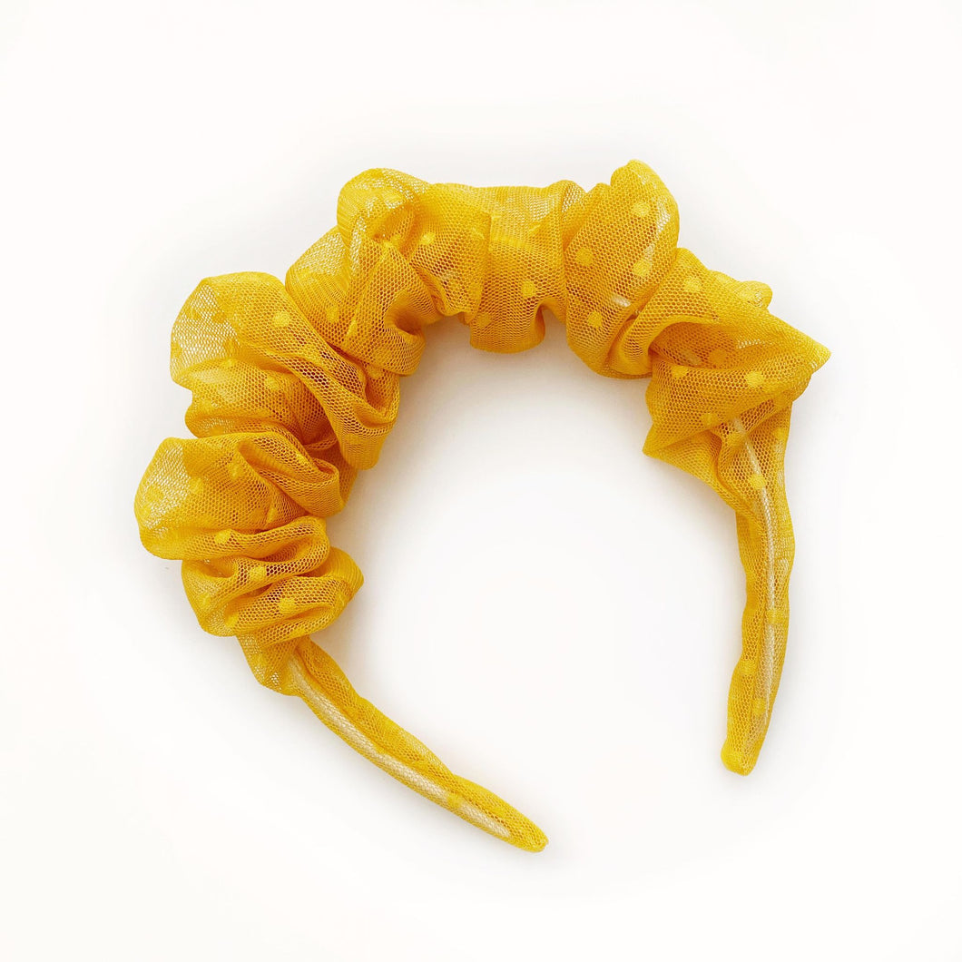 SALE - Scrunchie Headband - Mustard Dot Organza
