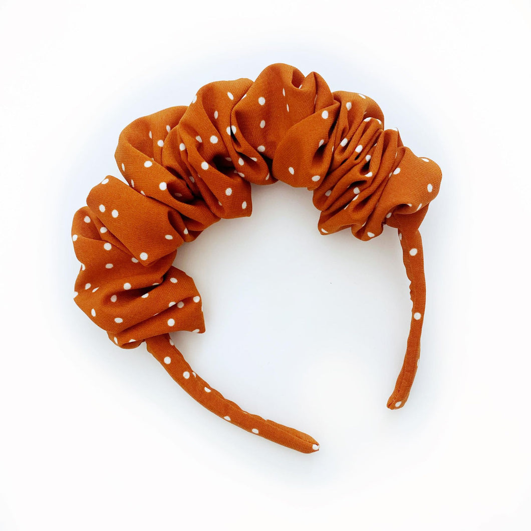 NEW - Scrunchie Headband - Mustard Polka Dot