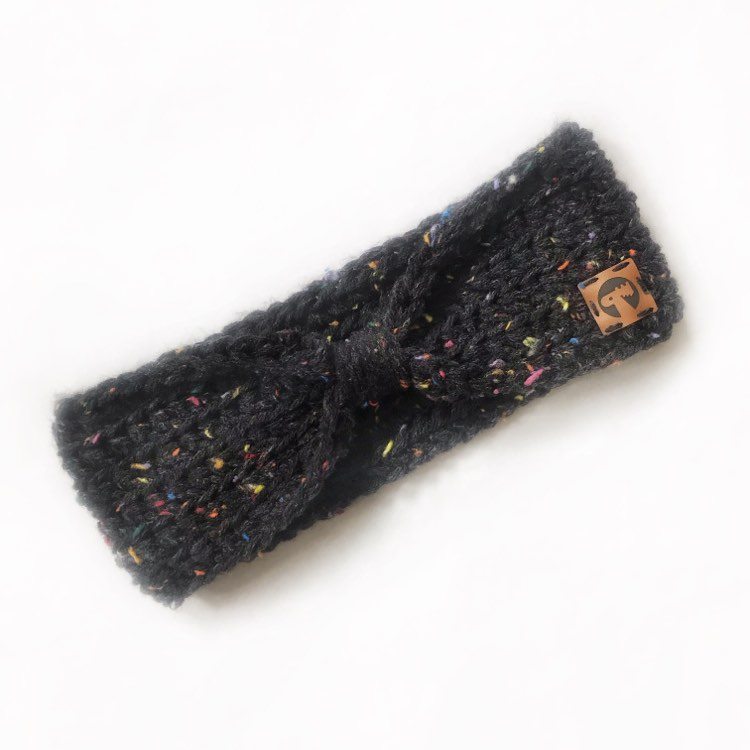 Knotted Crochet Headband - Black Funfetti